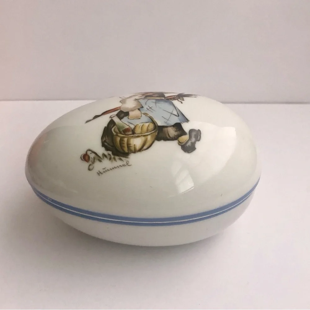 Hummel Porcelain trinket box egg shaped vintage Easter basket Sister Berta